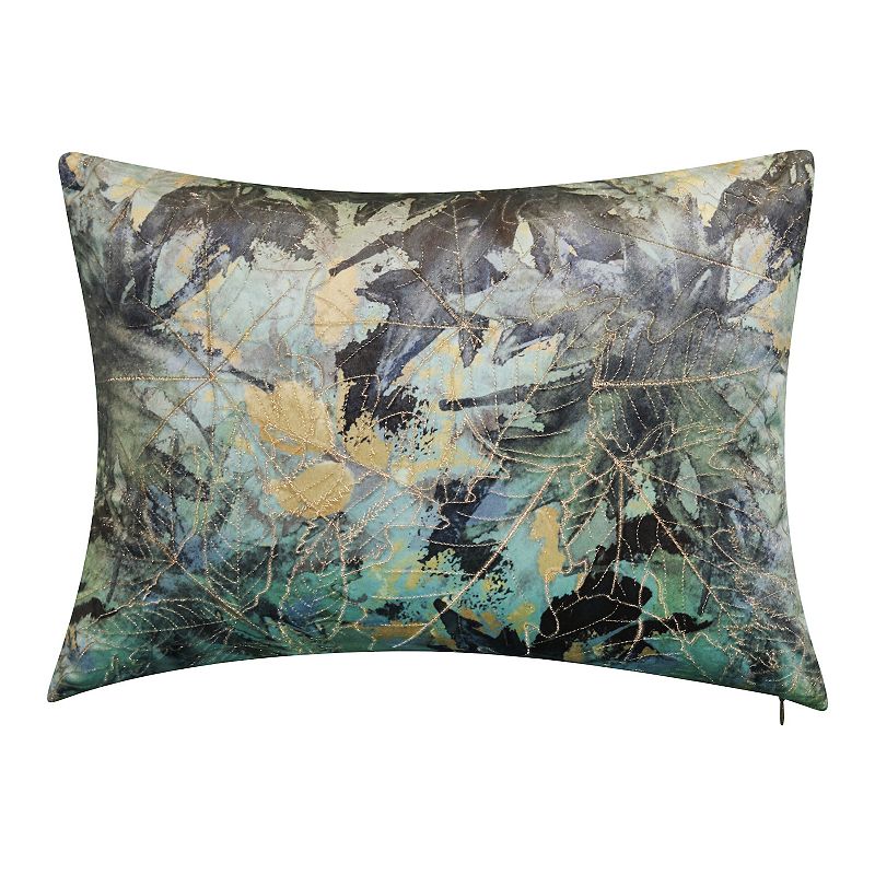 Edie@Home Printed Gold Leaf Decorative Pillow, Blue, 13X20