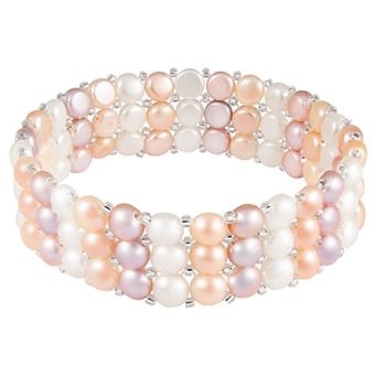 Splendid Pearls Sterling Silver Triple Row Dyed Freshwater Cultured Pearl Bracelet