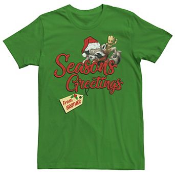 Men's Marvel Groot Rocket Greetings From Brother Christmas Tee