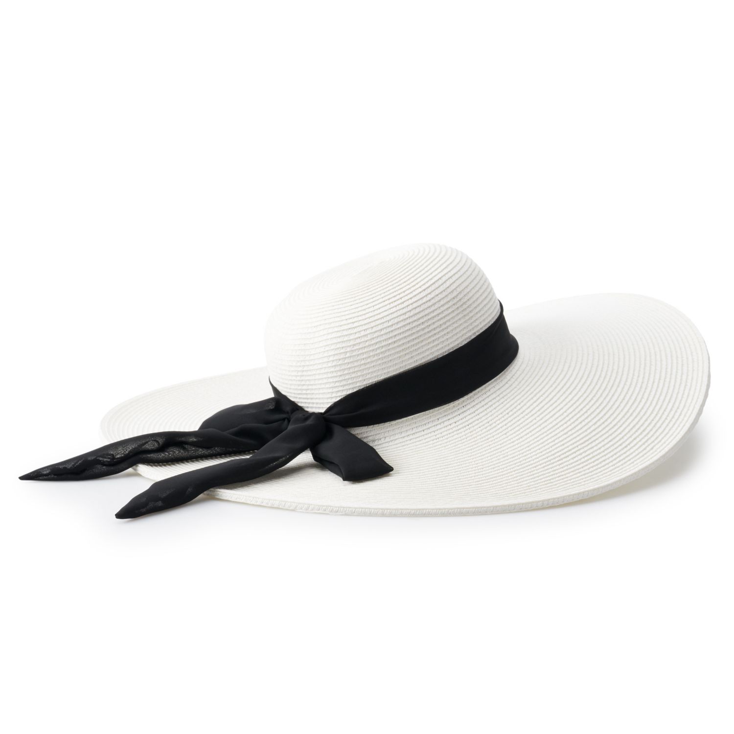 white floppy hat with black bow