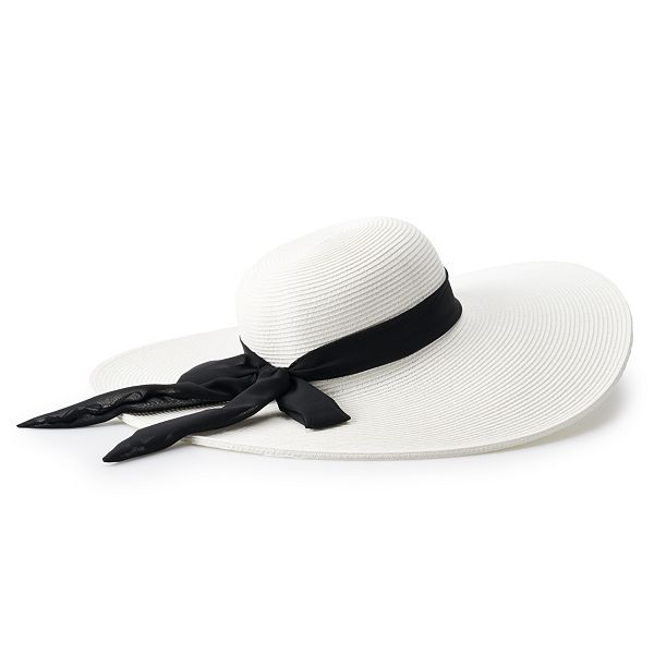 White floppy hat with black sale bow