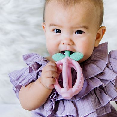 Baby Girl Itzy Ritzy Bitzy Biter - Pink Silicone Teething Ball with Training Toothbrush
