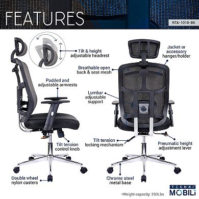 Techni Mobili High-Back Executive Black Mesh Office Chair