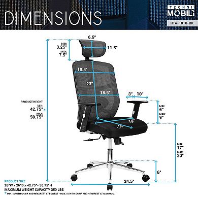 Techni Mobili High-Back Executive Black Mesh Office Chair