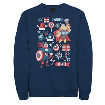 Men's Marvel Avengers Thor And Captain America Holiday Collage Sweatshirt