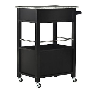 Linon Mitchell Black Kitchen Cart with Granite Top