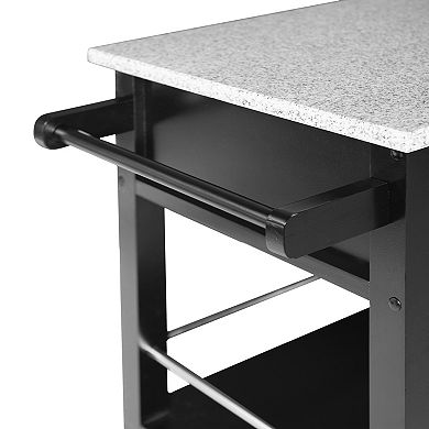 Linon Mitchell Black Kitchen Cart with Granite Top