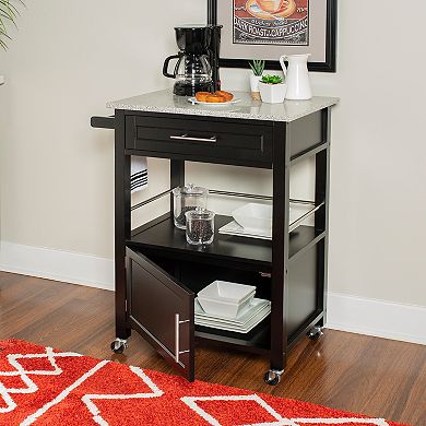 Linon Mitchell Black Kitchen Cart with Granite Top