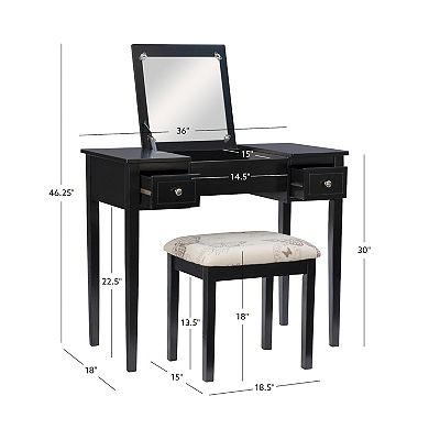 Linon Silver Butterfly Vanity and Stool