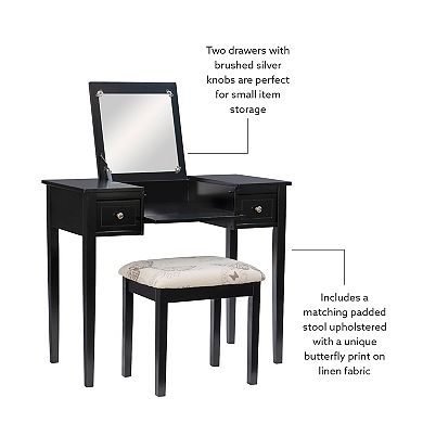 Linon Silver Butterfly Vanity and Stool