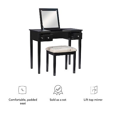 Linon Silver Butterfly Vanity and Stool