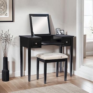 Linon Silver Butterfly Vanity and Stool