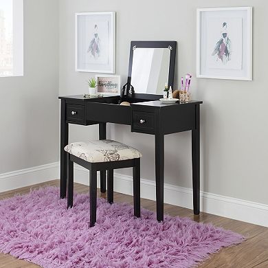 Linon Silver Butterfly Vanity and Stool