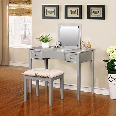 Linon Silver Butterfly Vanity and Stool