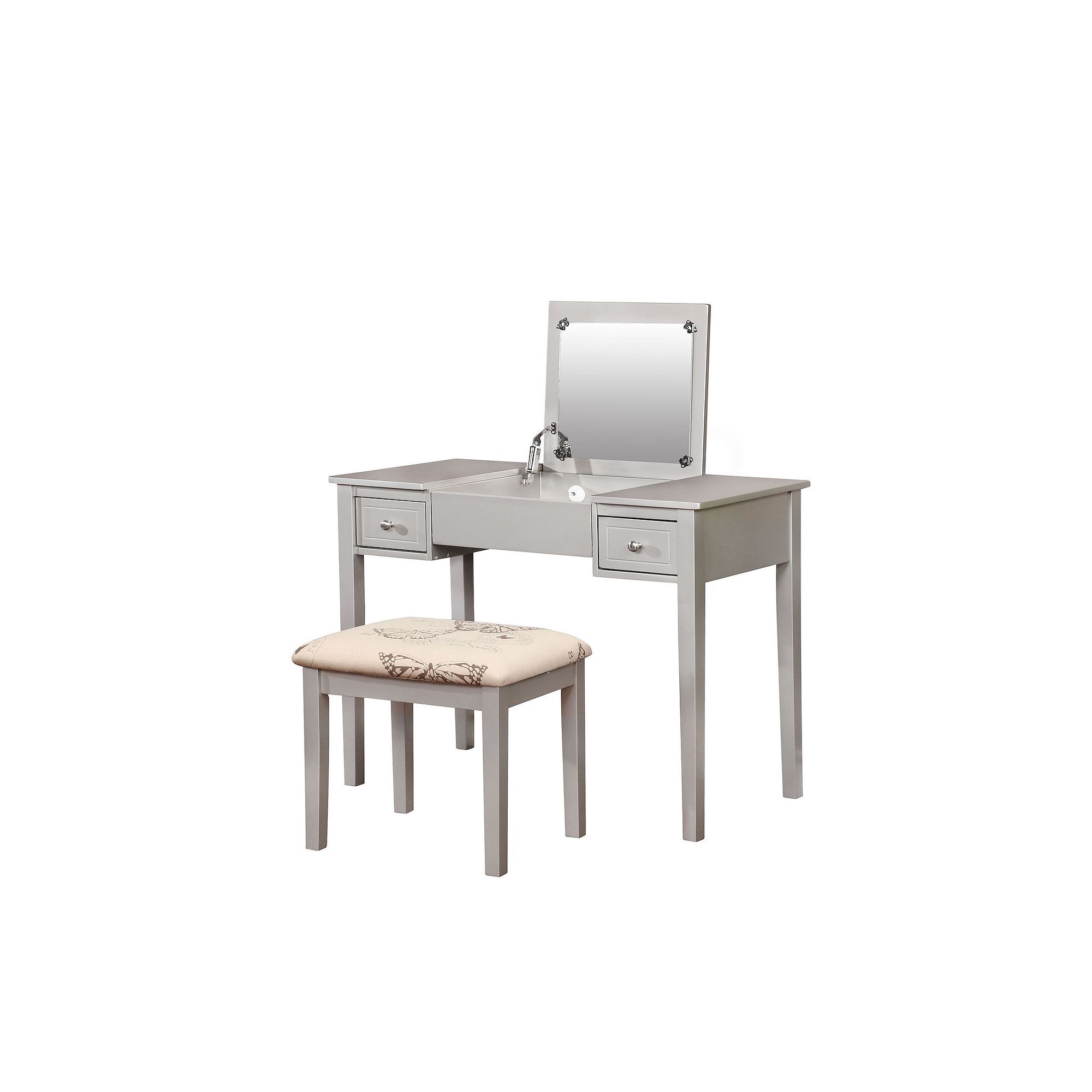 Linon Silver Butterfly Vanity and Stool