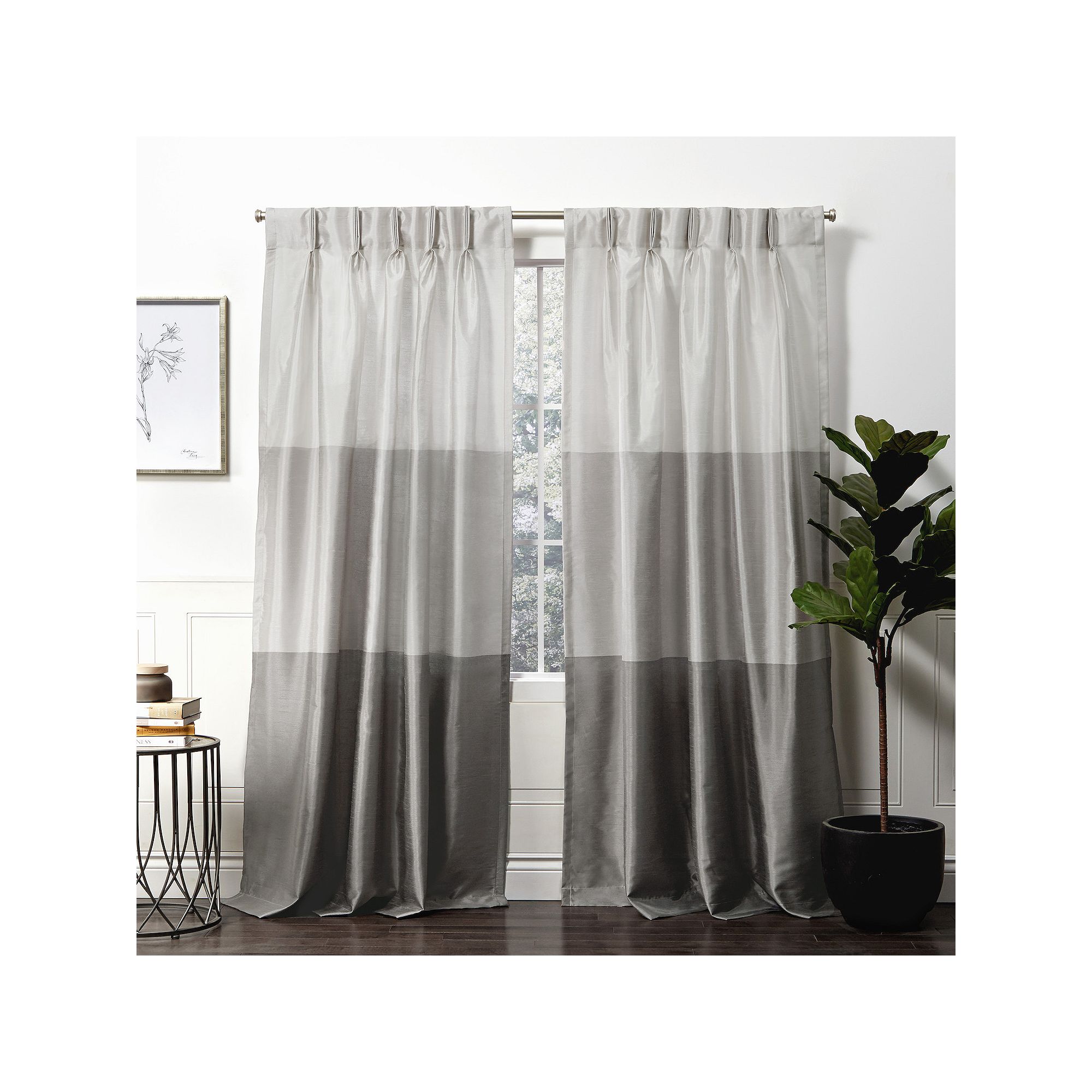 Exclusive Home 2-pack Chateau Striped Faux Silk Pinch Pleat Window Curtains