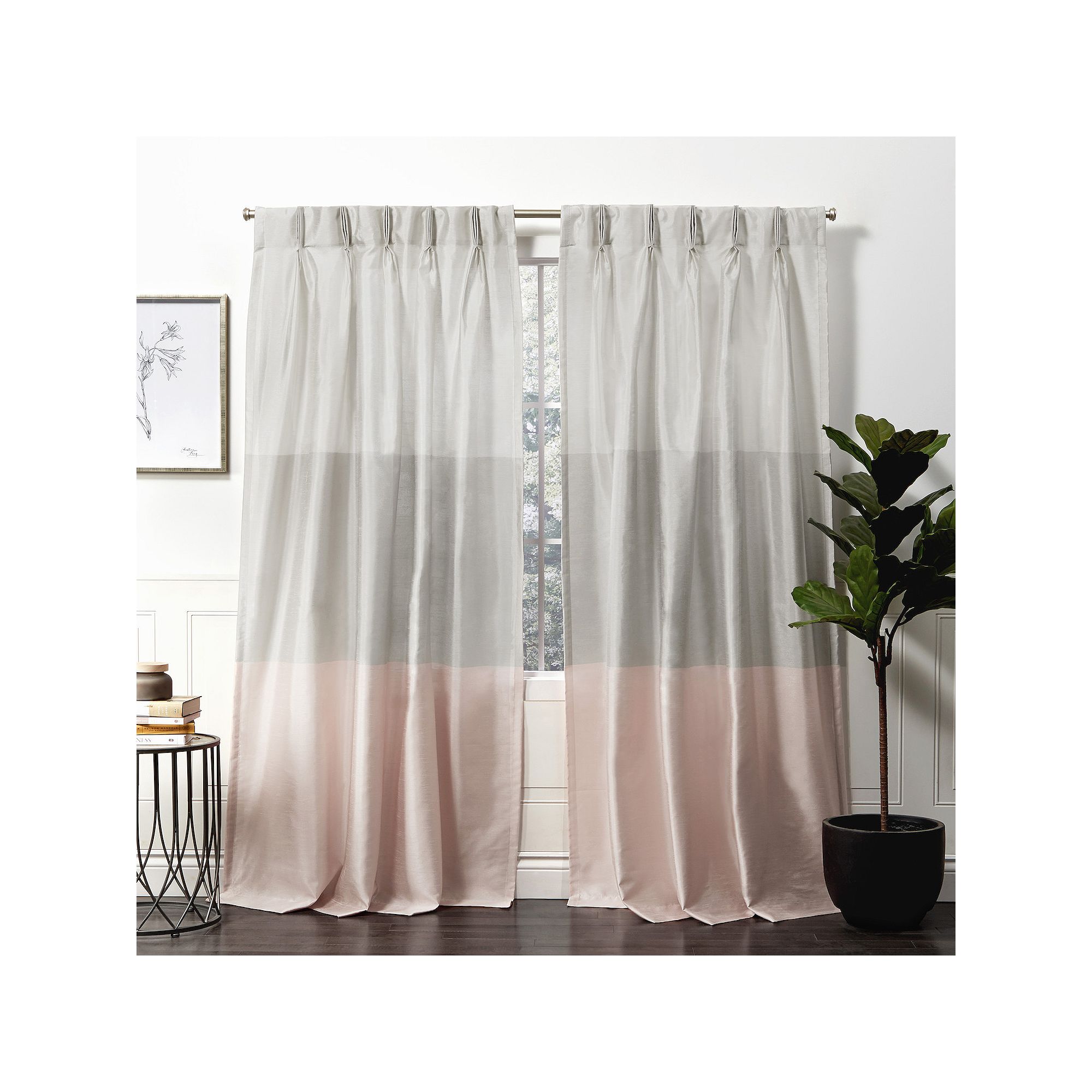 Exclusive Home 2-pack Chateau Striped Faux Silk Pinch Pleat Window Curtains