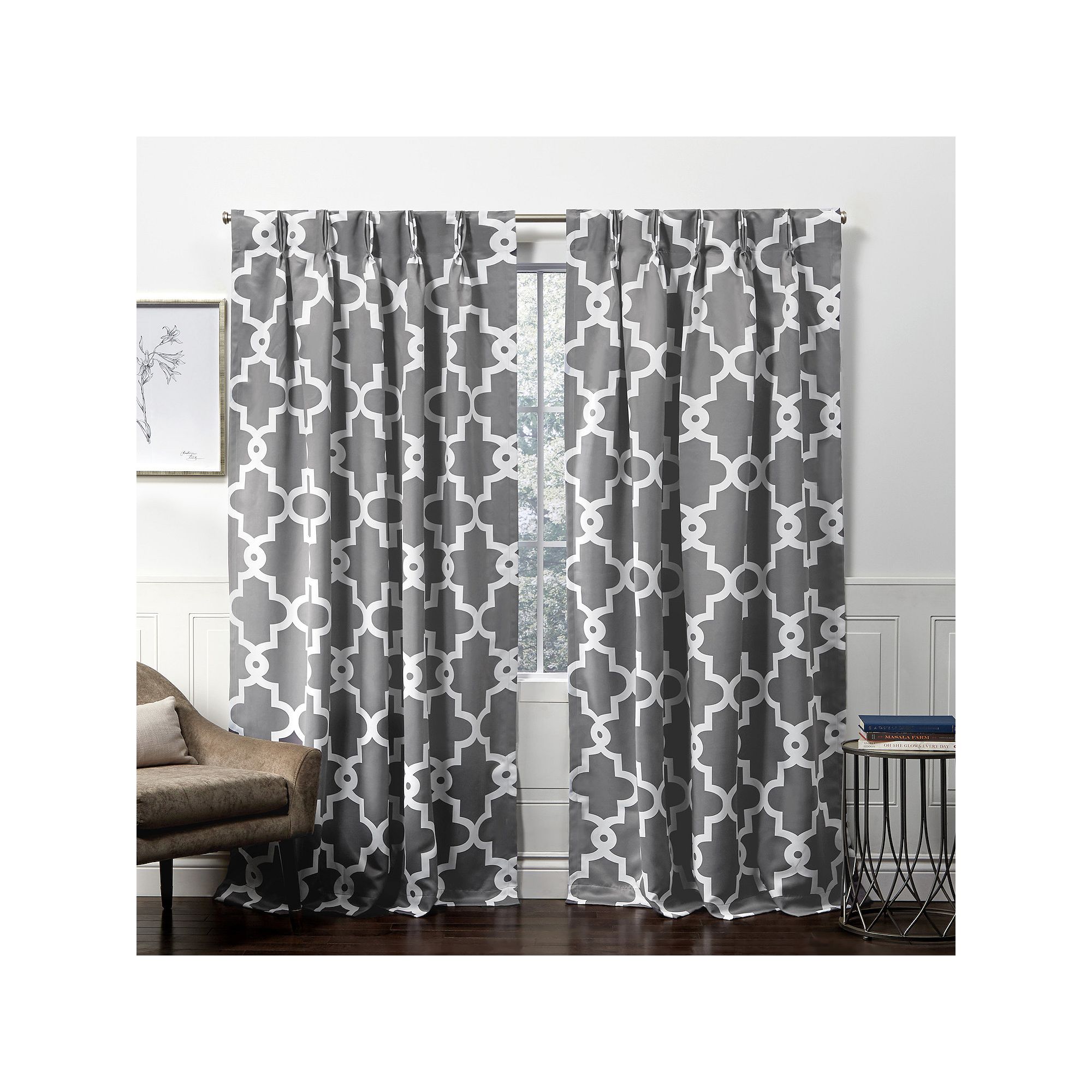 Exclusive Home 2-pack Ironwork Sateen Woven Blackout Pinch Pleat Window Cur