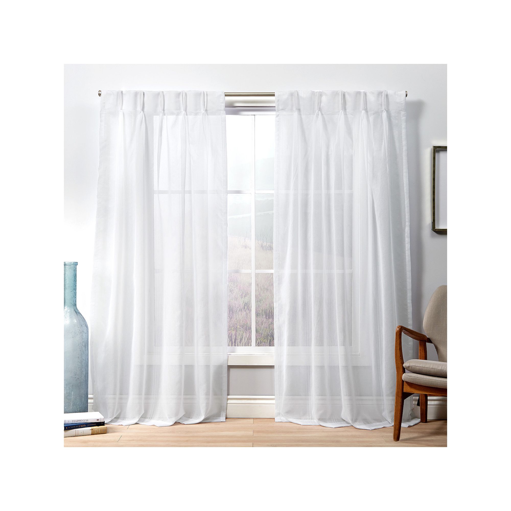 Exclusive Home 2-pack Penny Sheer Embellished Stripe Grommet Top Window Cur