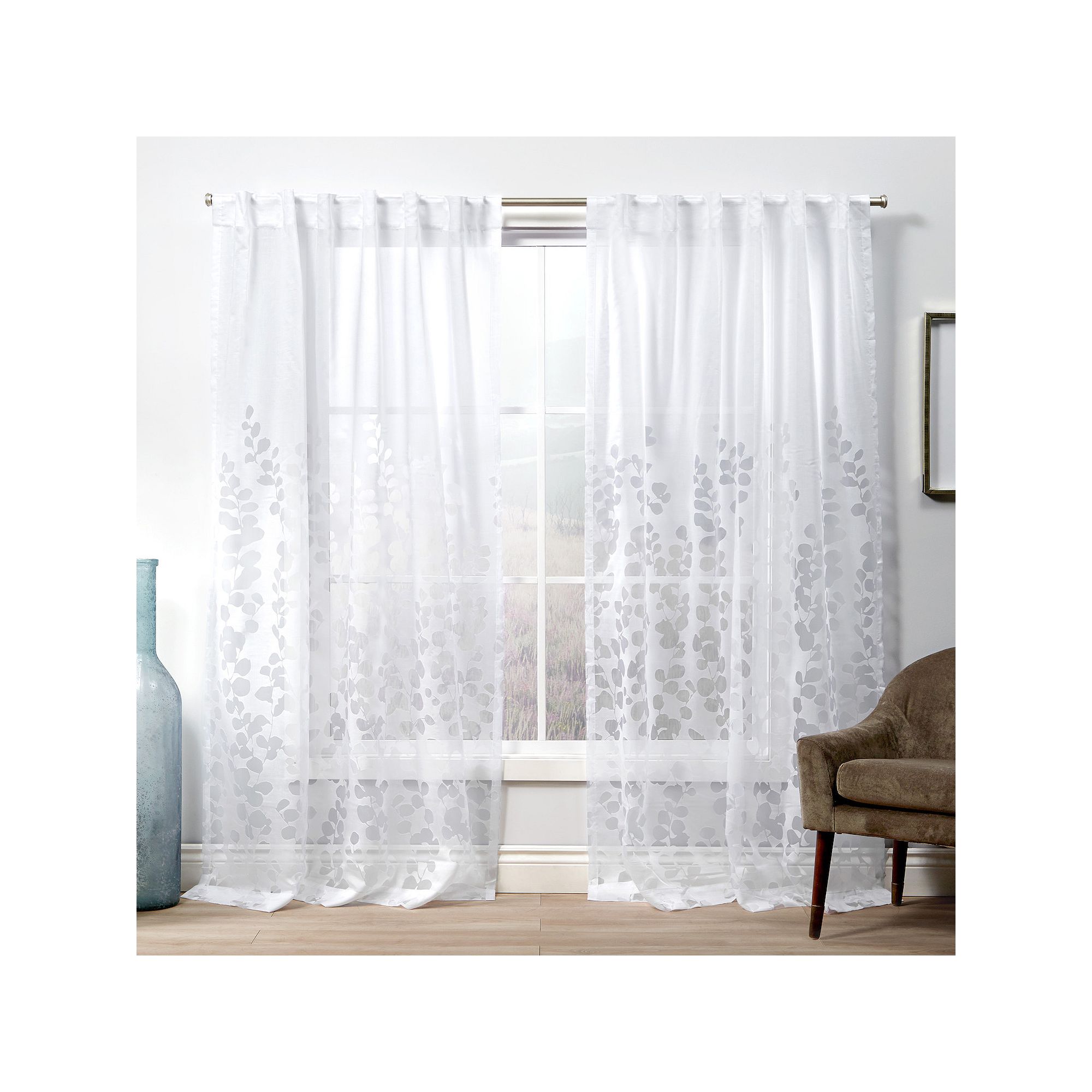 Exclusive Home 2-pack Wilshire Burnout Sheer Hidden Tab Top Window Curtains