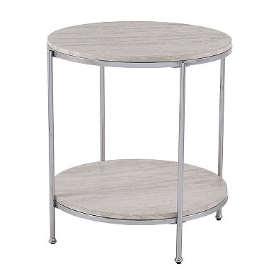 Southern Enterprises Silas Stylish Round Faux-Stone End Table