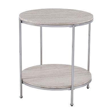 Southern Enterprises Silas Round Faux-Stone End Table