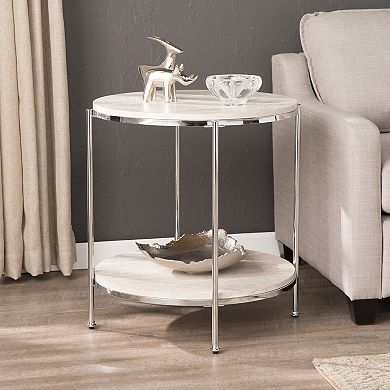 Southern Enterprises Silas Stylish Round Faux-Stone End Table