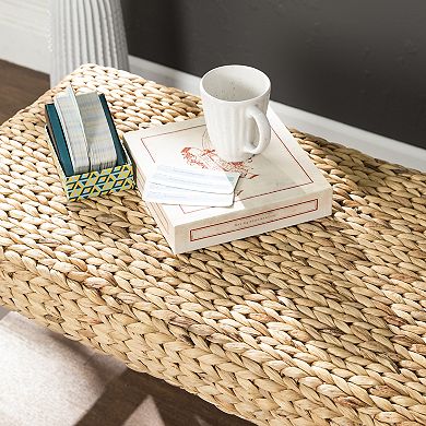 Southern Enterprises White Woven Coffee Table Bench