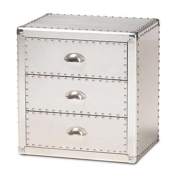 Baxton Studio Armel Silver 3 Drawer Nightstand