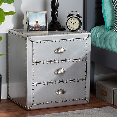 Baxton Studio Armel Silver 3-Drawer Nightstand