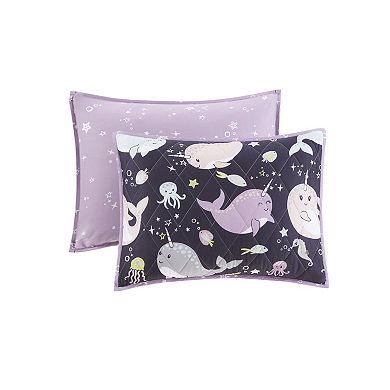Urban Habitat Kids Narwhal Dreams Cotton Reversible Quilt Set with Shams and Decorative Pillows