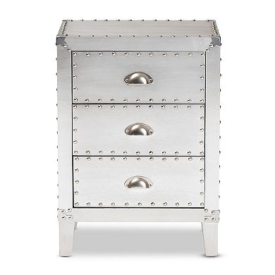 Baxton Studio Claude Silver 3-Drawer Nightstand