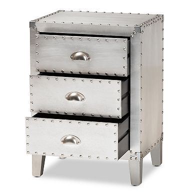 Baxton Studio Claude Silver 3-Drawer Nightstand