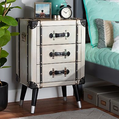 Baxton Studio Dilan Silver 3-Drawer Nightstand