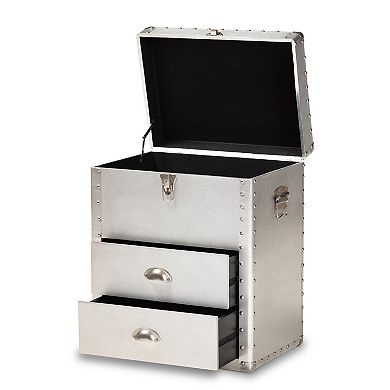 Baxton Studio Serge Lift-Top 2-Drawer Silver Cabinet