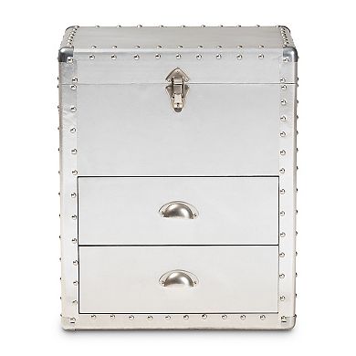 Baxton Studio Serge Lift-Top 2-Drawer Silver Cabinet