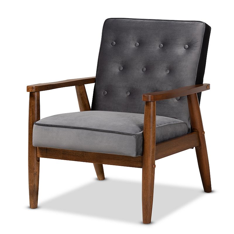 Baxton Studio Sorrento Mid-Century Modern Lounge Chair, Grey