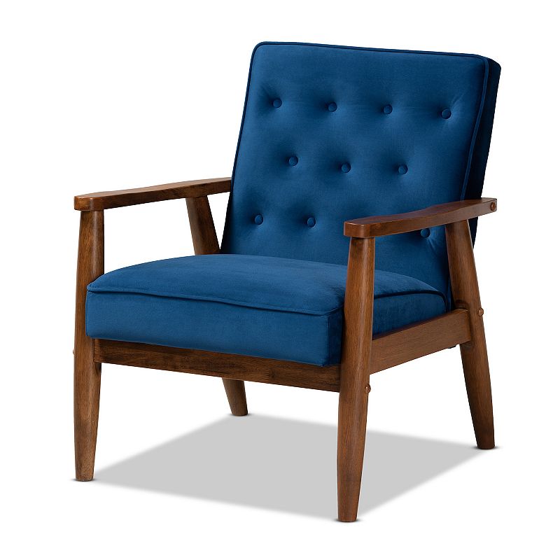 Baxton Studio Sorrento Mid-Century Modern Lounge Chair, Blue