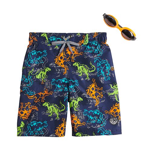 Boys 47 ZeroXposur Dinosaur Swim Trunks & Goggles Set