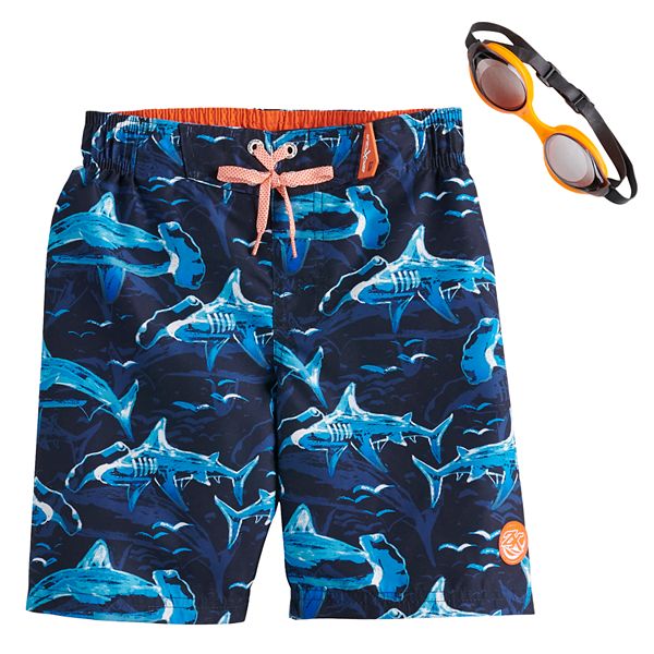 Boys 4 7 ZeroXposur Sharks Swim Trunks Goggles Set