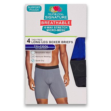 Men's Fruit of the Loom 4-pack Breathable 4-Way Stretch Micro-Mesh Long-Leg Boxer Briefs