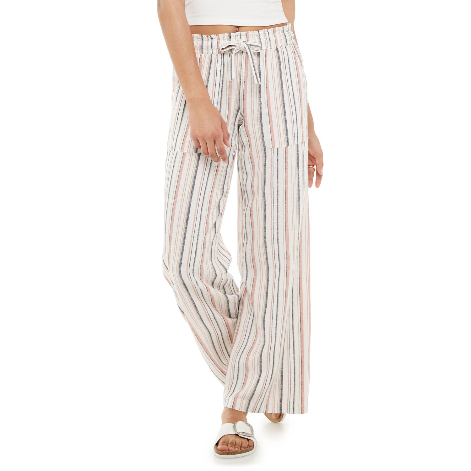 wide leg linen pants elastic waist