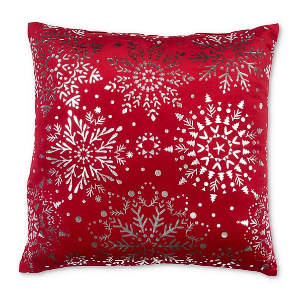 Red Silver Snowflakes Toss Pillow