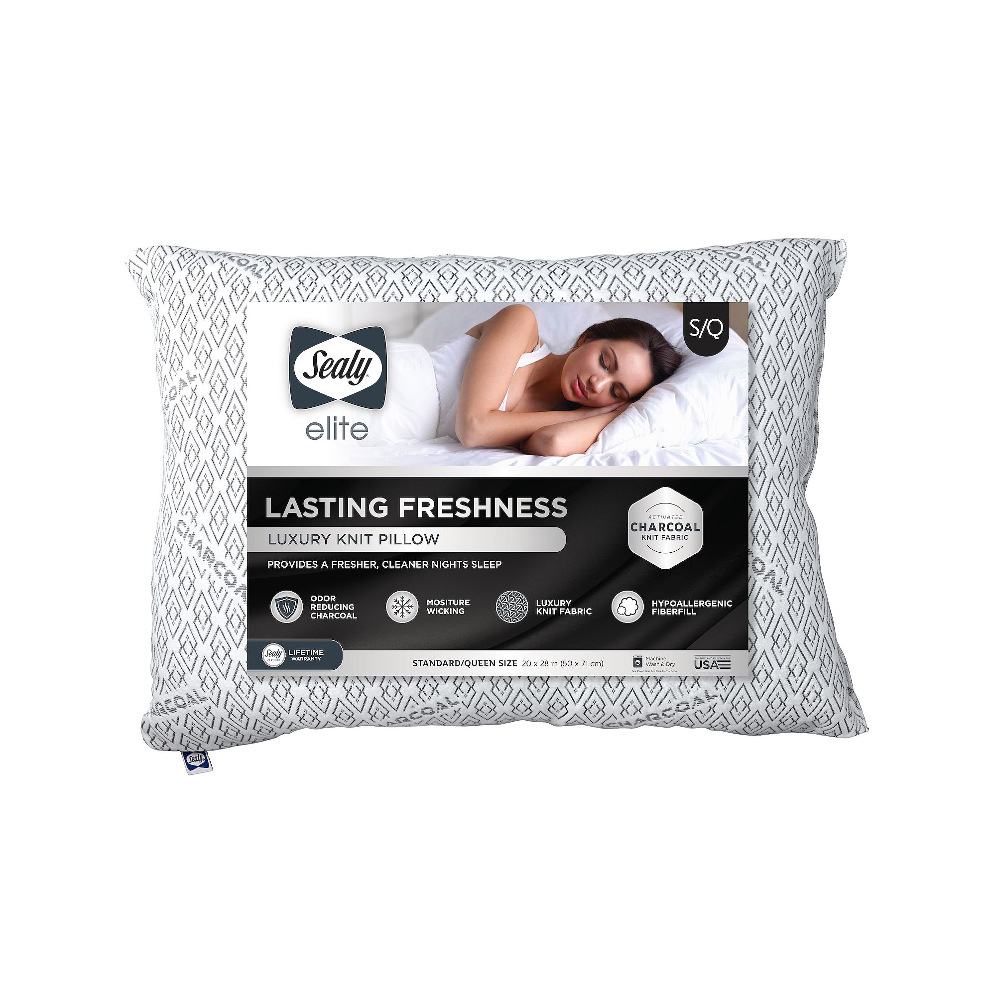 Sealy Elite Activated Charcoal Detoxifying Pillow, White