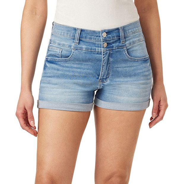 WallFlower Women's Irresistible Denim Shorts High-Rise Insta Soft Juniors  (Standard and Plus), Reya at  Women's Clothing store