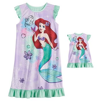 Disney's The Little Mermaid Ariel Girls 4-8 Dorm Nightgown and Matching Doll Gown