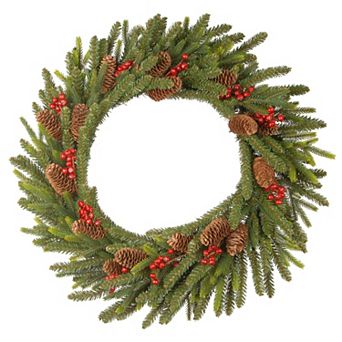National Tree Company 24'' Dorchester Fir Wreath with Battery Operated LED Lights