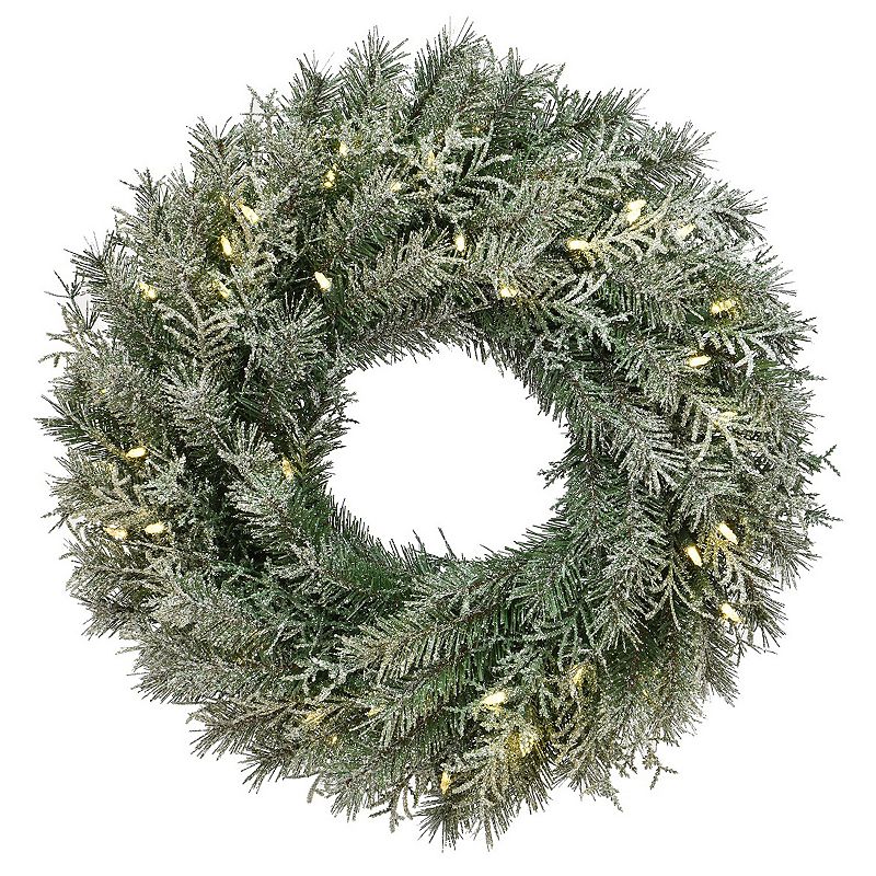 National Tree Company 24 Snowy Stonington Fir Wreath with LED Lights, Gr