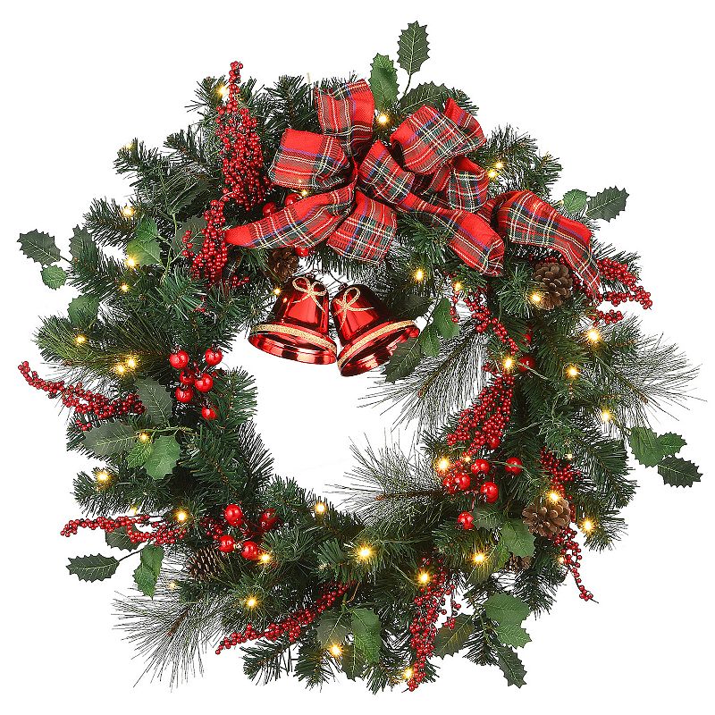 29942320 National Tree Company 30 Plaid Bow Wreath with LED sku 29942320