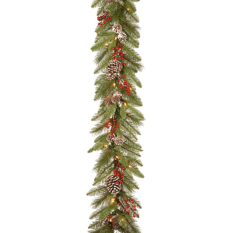 National Tree Company 9 ft. Bristle Berry Pine Garland with Battery Operated Led Lights